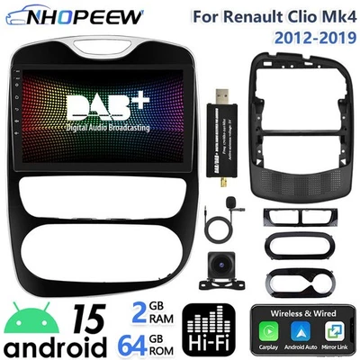 NHOPEEW Carplay DAB+ Android Radio Stereo GPS Navi Camera For Renault Clio Mk4 Head Unit