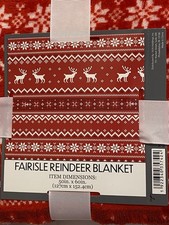 Holiday Print Plush Blanket 50in X 60in - Fairisle Blanket, Gift Idea Reindeer