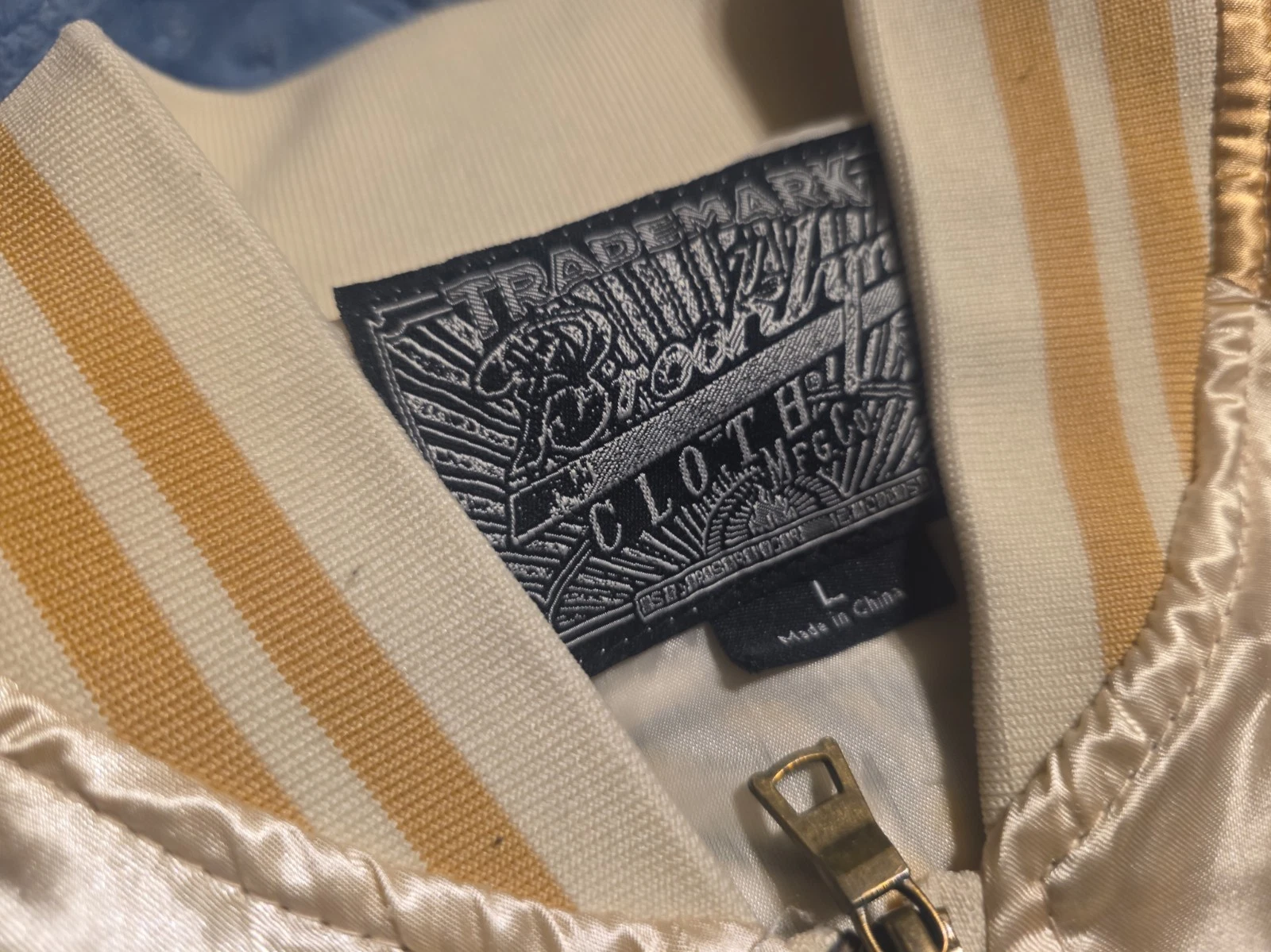 Brooklyn Bomber Jacket Men Sz Lg Champagne GoldTiger Embroidered Full Zip Damage - product detail image 4