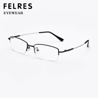 Memory Metal Square Eyeglasses Men Fashion Half Frame Clear 