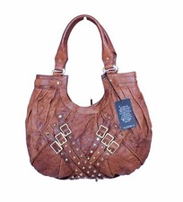 Treesje Charlie Hobo Camel Brown Buckled Leather Handbag Nwt $525   Satchel Saks