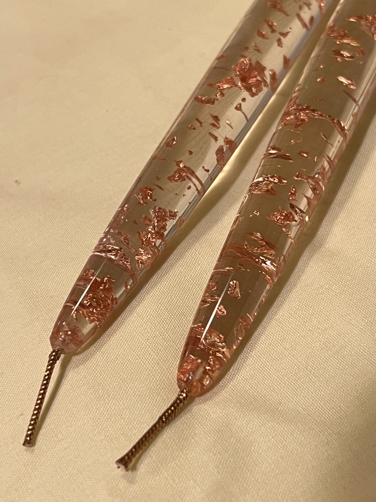 Lucite Vintage Pair of MCM Candles 8” Tapered Clear w Gold Foil Flakes eBay