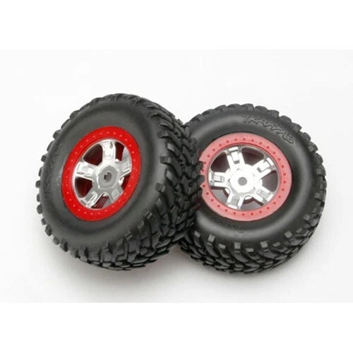 Traxxas 7073A Red Bead Lock Chrome Wheels Off Road Racing Tires 2