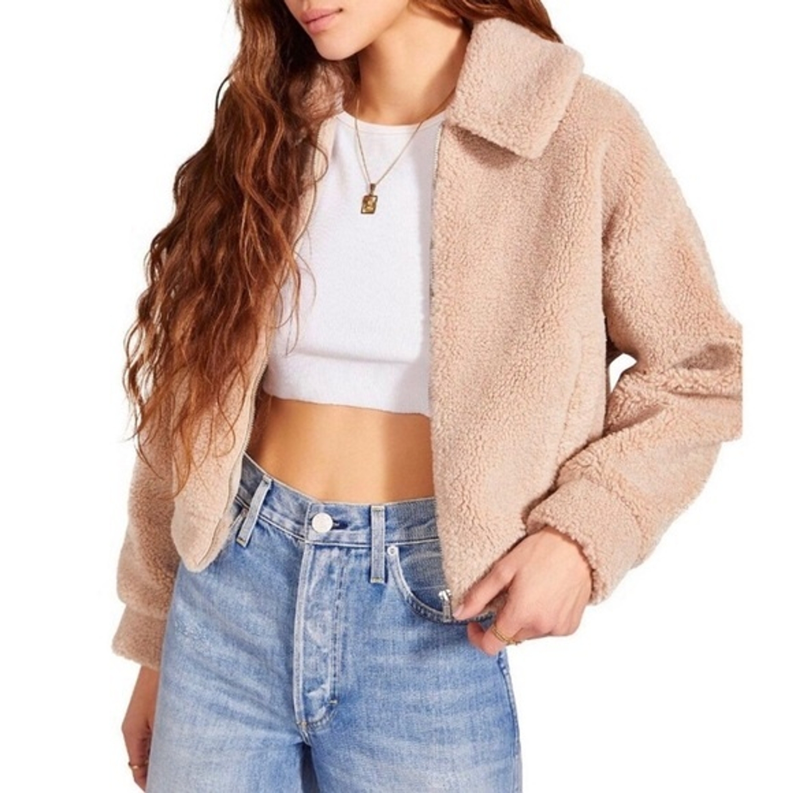 BB Dakota Steve Madden Teddy To Go Coat Jacket Faux Shearling Neutral Tan L