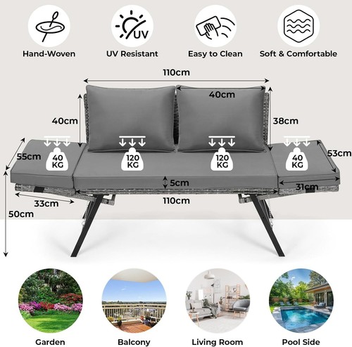 3-Sitzer Gartenbank PU Poly Rattan Sitzbank Gartensofa Sonnenliege mit Auflagen - Bild 13 von 20