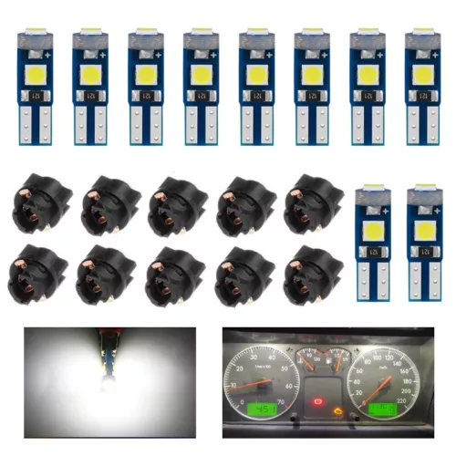 20x T5 74 17 37 3 LED Instrument Gauge Cluster Dash Light Bulbs w/ Sockets White - Picture 7 of 7