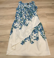 Maison Tara Women's Blue Floral Wrap Dress Size 12 Sleeveless Knee Length