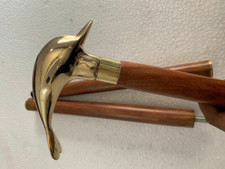 Brass dolphin shape handle with wooden walking stick cane