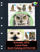 $19.50 Scott Value - 2015 GRENADA Owls 2 s/s Bird of Prey Caribbean CV MNH NH UM