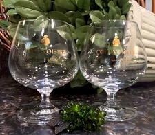 Vintage COURVOISIER Crystal Gold Foil Napoleon Hex Base Snifters (2) PRISTINE!