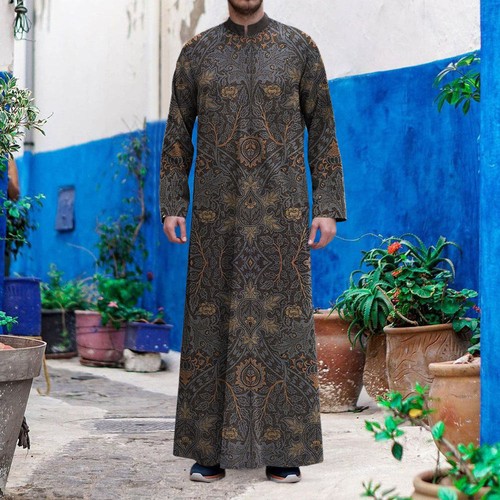 Herren Langarm Lang Kleid Robe Muslimische Kleidung Saudi Jubba Arab Kaftan Thobe - Bild 5 von 12