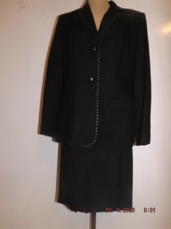 TRAJE DE MUJER VINTAGE Josephine Chaus negro botón lana limpia en seco talla 10 Foto 4 de 4