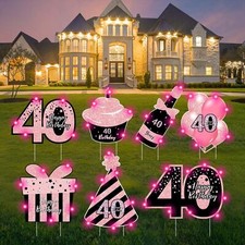 40th Birthday Decorations for Women - 7 Pcs 40th Birthday Yard Signs with Sta...