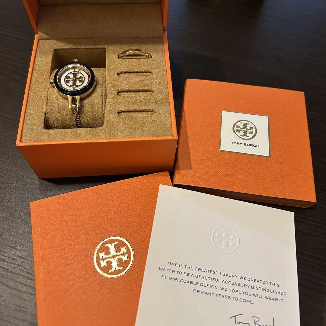 TORY BURCH TBW4029 REVA BANGLE Gold Mother of Pearl Dial Bezel 