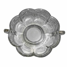 Jeanette Aztec Rose Double Handled Scalloped Glass Bowl Embossed Roses 6” Relish