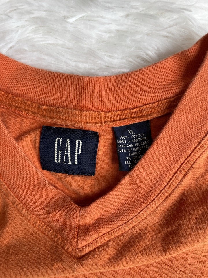 Vintage GAP Shirt Men’s Sz XL V-Neck T-Shirt Striped Orange Blue ...