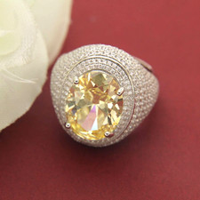 7.25 Ct Oval Cut Yellow Citrine Round CZ Cocktail Wedding Ring 925 Silver Size 8