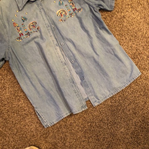 Vintage 90's Kokopelli Shirt Womans 2x Southwestern Blue Chambray Western Tribal - Picture 6 of 11