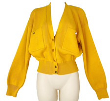 Vintage 1990s mustard crop sweater, Jones New York yellow gold cotton cardigan S