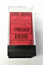 Chessex Gemini Polyhedral 7-Die Set Black-Red w/ Gold NEW 26433 D&D RPG Dice