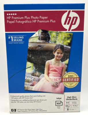 HP Photo Paper Premium Plus High Gloss Borderless 4 x 6''  11.5 mil  100-Sheets
