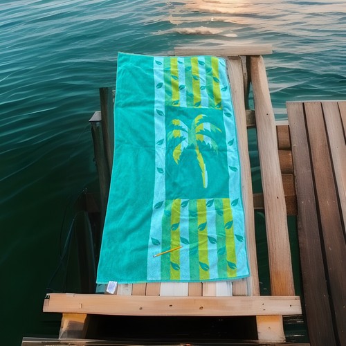 Vintage Palm Cove Large Beach Bath Towel 65x35 Cotton India Palm Tree - Bild 2 von 6