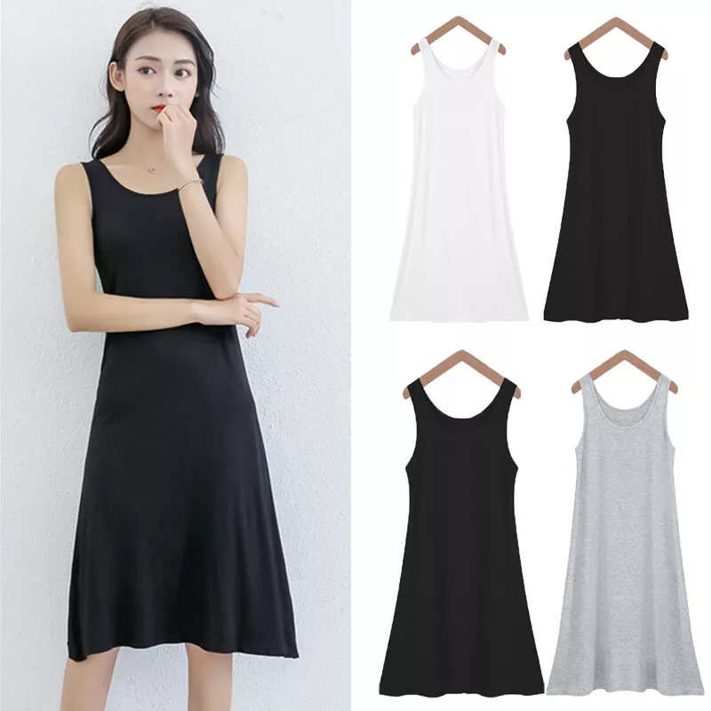 Women Sleeveless Tank Dress Wide Strap Camisoles Camis Dresses