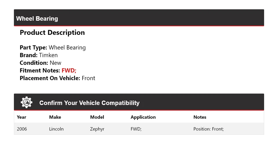 For 2006 Lincoln Zephyr FWD Wheel Bearing Front Timken — 第 2/4 张图片