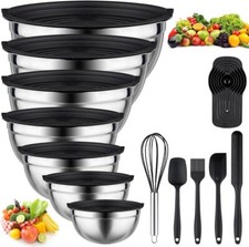26PCS Black Mixing Bowls with Lids set Stainless Steel Cooking Utensils