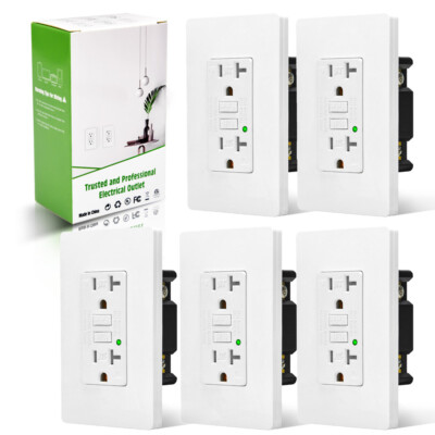 5PK GFI Outlet 20 Amp WR TR GFCI Receptacles with Plate for Outdoor Bathroom