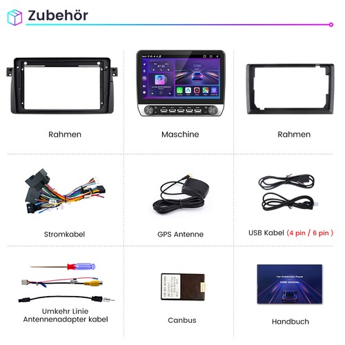 Für BMW 3er E46 1998-2006 Carplay Autoradio Android 13 GPS Navi WIFI BT SWC 64G - Bild 17 von 17