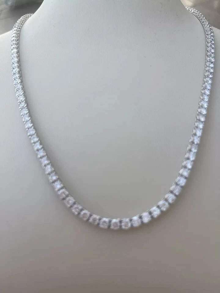 "Collar de tenis de diamantes de eternidad cultivados en laboratorio de 15,26 quilates de oro blanco de 14 quilates, 17"" ¡NUEVO!
