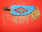 NATIVE AMERICAN STAG KNIFE AND BEADED SHEATH NECK ANTIQUE RARE INDIAN BOWIE OLD — photo 2