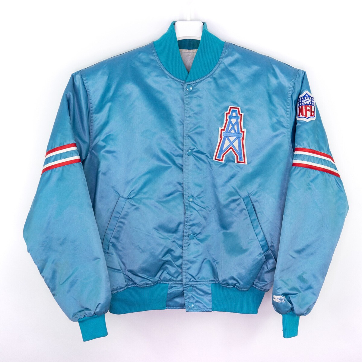 Vintage 1980s Houston Oilers Satin Bomber Spell Out - S