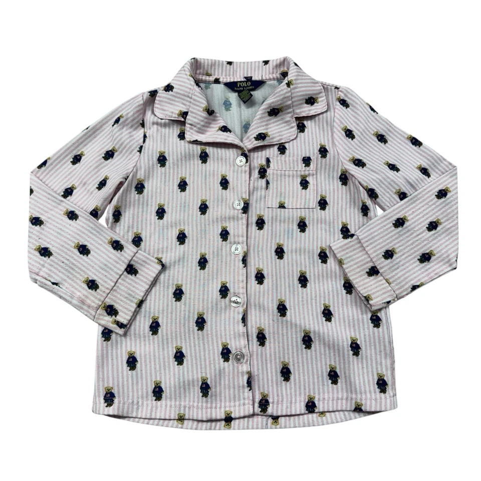 Conjunto de Pijama Polo Ralph Lauren Oso Jóvenes Niñas Talla 8 Rosa Rayas Acogedor Foto 2 de 4