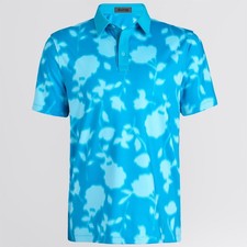 G/Fore Blur Floral Tech AOP Blue Mens MEDIUM Performance Golf Polo NWOT 110