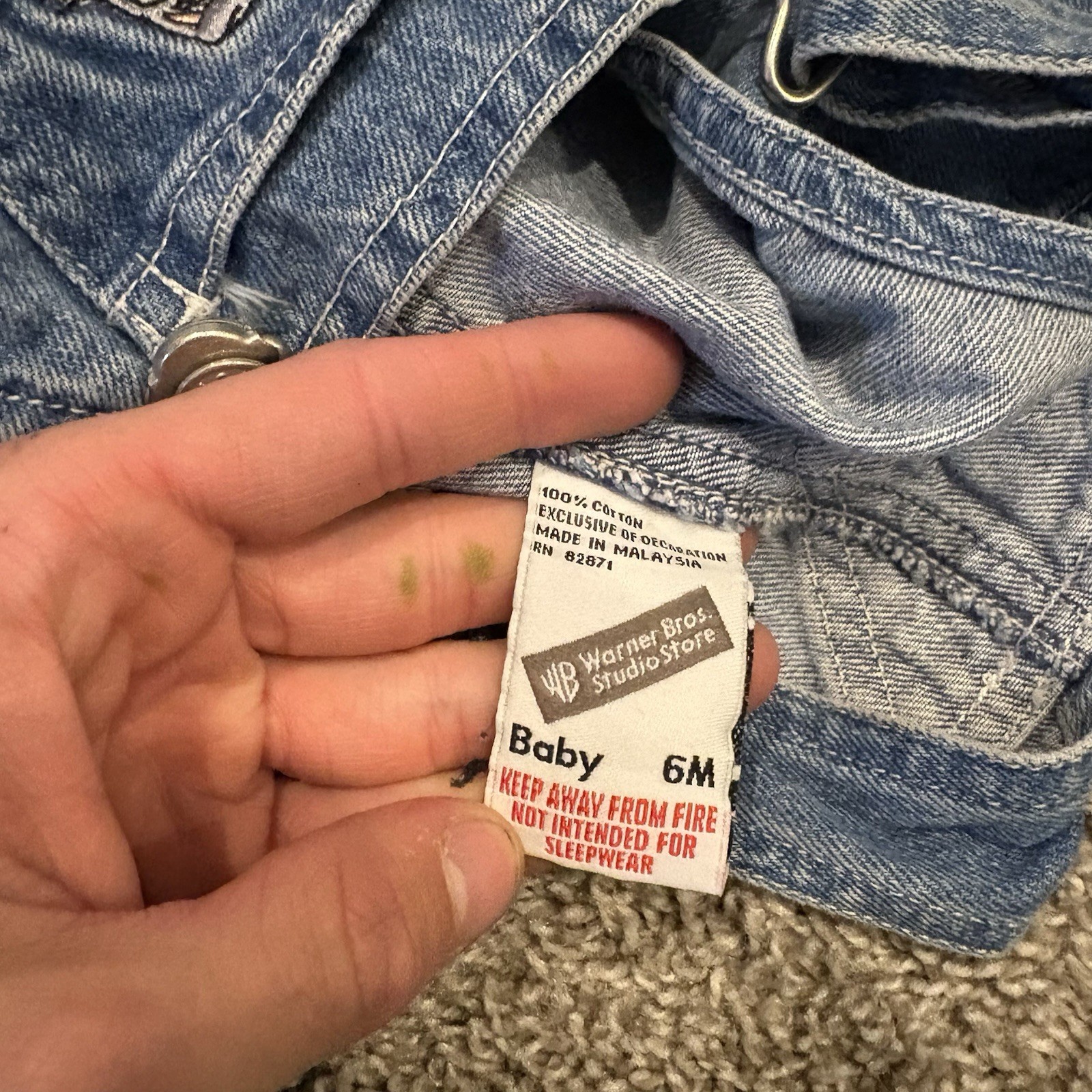 Rare Vintage 90s Looney Tunes Tasmanian Devil Blue Jean Denim Overalls Baby 6M