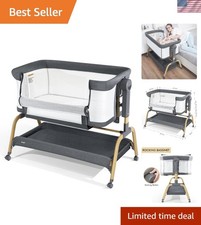 Baby Bassinet Bedside Crib Rocking Bassinet with Mattress Wheels Foldable Por...