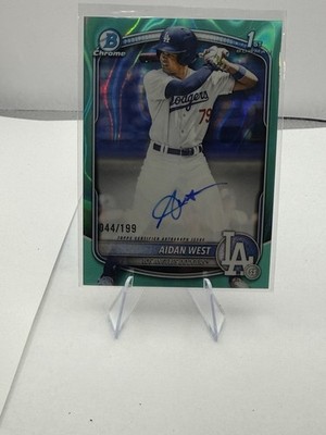 Aidan West 2025 Bowman Draft Chrome Auto /199 Aqua Lava RC Dodgers 1st