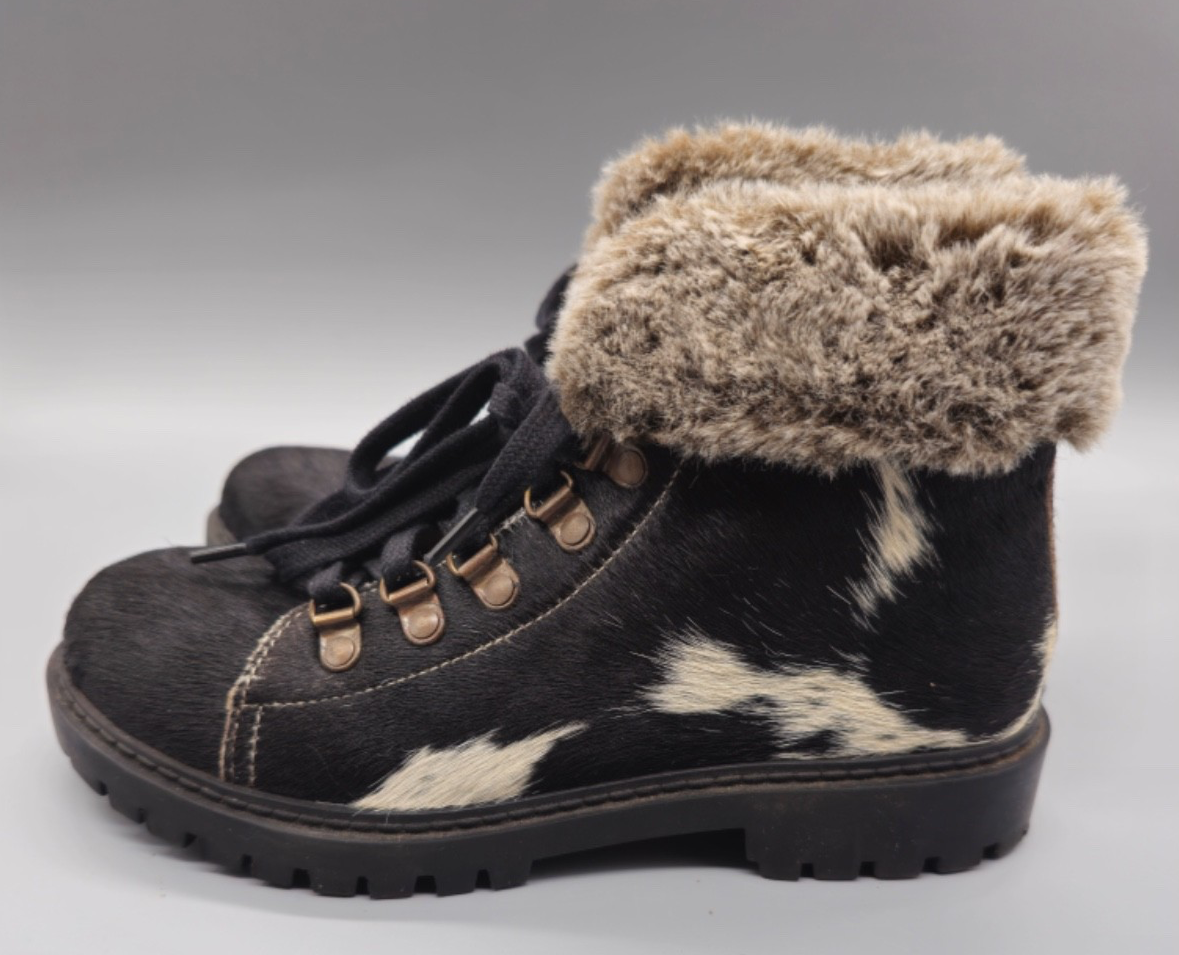 SAOLA Myra Hairon stivali western in pelle di mucca con bordo in pelliccia suola a strappo taglia 6 neri