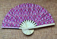Fan Thai Folding Pink Fushia Geometric Hand Bamboo Thailand Decor                  16
