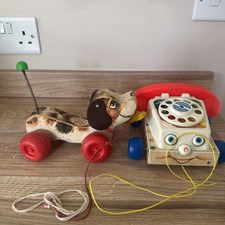Vintage Fisher Price Chatter Phone Pull Toy Telephone Model 1961 Toy dog