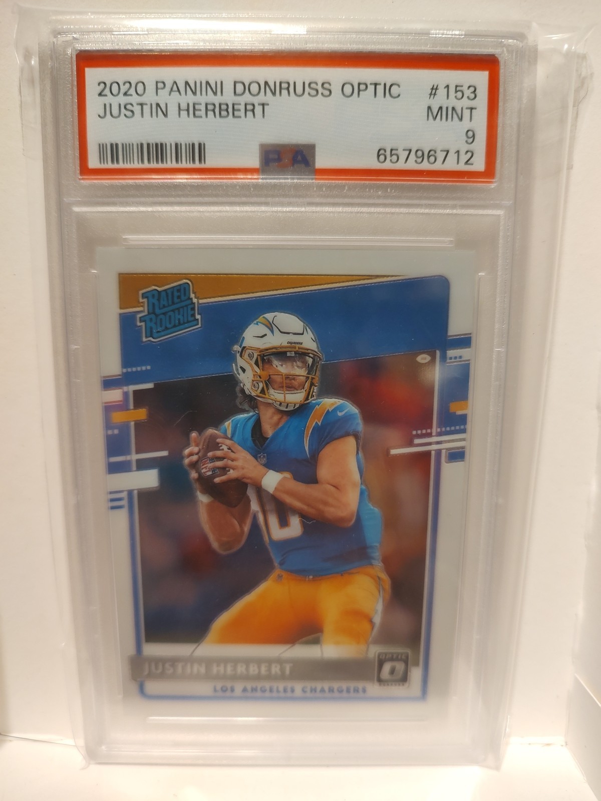 JUSTIN HERBERT 2020 PANINI DONRUSS OPTIC RATED ROOKIE #153 PSA MINT 9