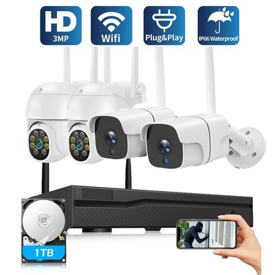 TOGUARD 3MP 8CH NVR Wireless WiFi PTZ Bullet Security Camera CCTV System 1TB HDD