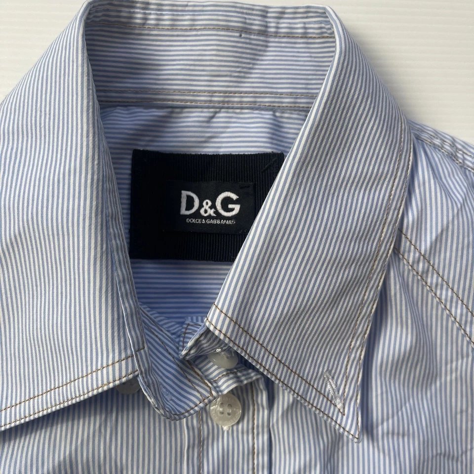 Camisa Dolce Gabbana Adulto Talla 42 Blanca Azul Rayas Cuello Abotonado Mujer Foto 4 de 4