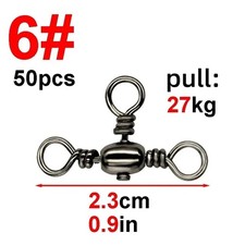 50 pcs 3 Way Swivels Cross Line Fishing Barrel Swivels T-Turn Connectors Rig