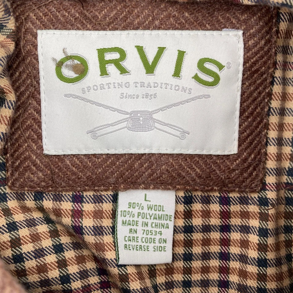 Orvis Men's Large Herringbone Wool Blend Field Jacket Brown Full Zip Outdoor - Image 4 of 4