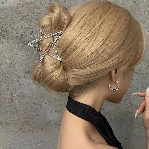 Silver Star Hair Claw Clip Shiny Five-Pointed Star Metal Hairpin Goddess Look - Picture 2 of 7