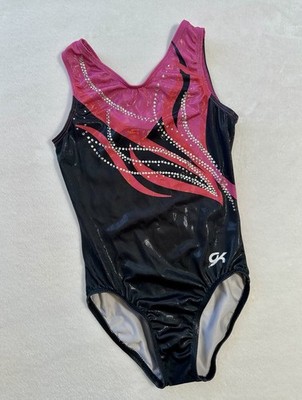 GK ELITE Leotard GYMNASTICS Pink Black RHINESTONE Bling SHIMMER Tank SIZE: CL