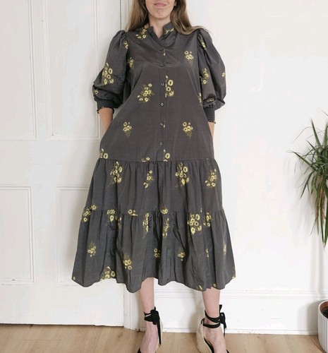 & Other Stories floral dress tiered cotton summer EU 36 uk 8 10 midi